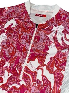 Terry Women's Size S Pink Red Floral Zip Up Cycling Jersey Tee